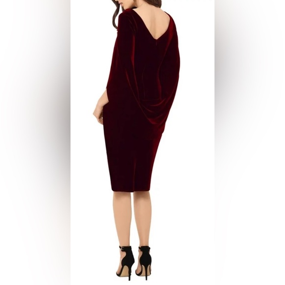 NWT Betsy & Adam Velvet Cape Midi Dress Burgundy Color Size 6 - Picture 2 of 12